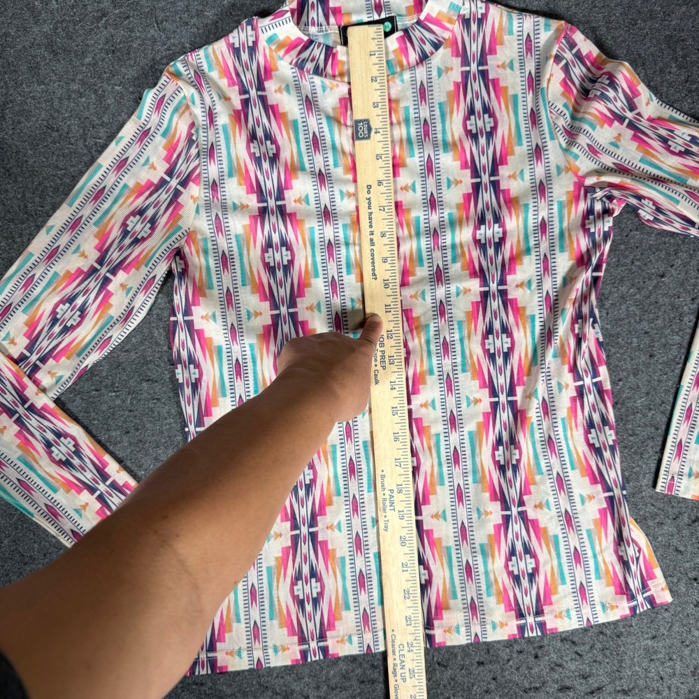 Sterling Kreek Womens Southwestern Aztec Print‎ Mock Neck Long Sleeve Top Medium - Picture 5 of 8
